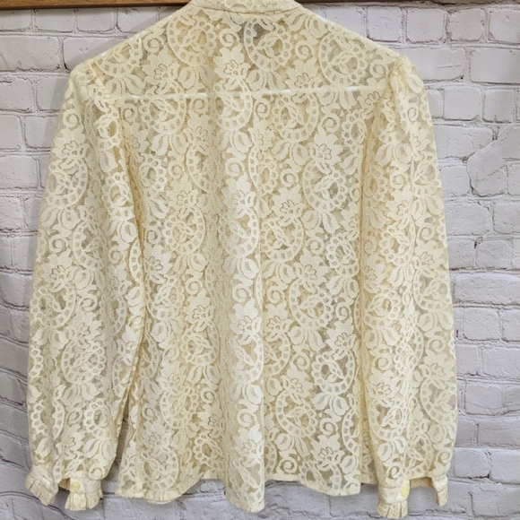 Exquisite Lace Blouse with Pintuck Front, Neck, Cuff Ruffles - Picture 3 of 8